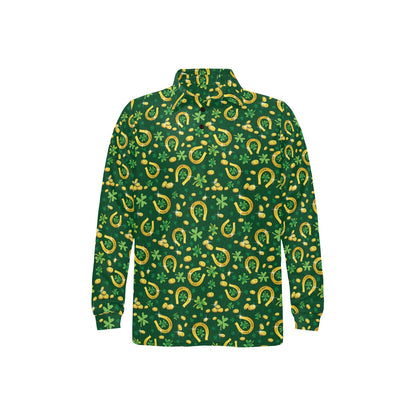 Shamrock Horse Shoes Saint Patrick's Day Print Design LKS307 Long Sleeve Polo Shirt For Men's