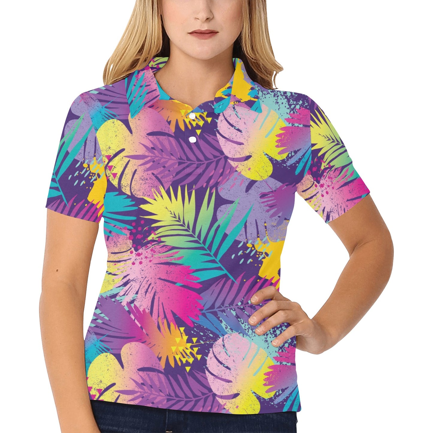 Palm Leaf Pattern Print Design A04 Women's Polo Shirt