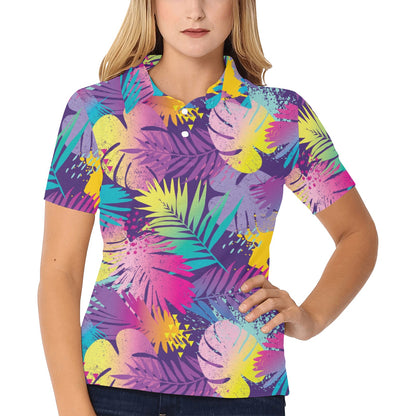 Palm Leaf Pattern Print Design A04 Women's Polo Shirt