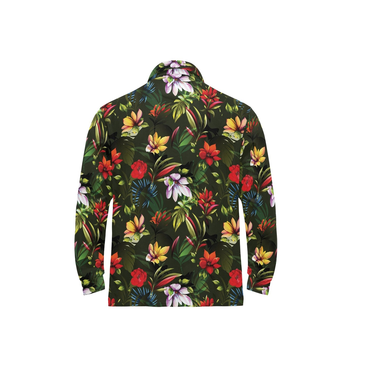 Magnolia Pattern Print Design 02 Long Sleeve Polo Shirt For Men's