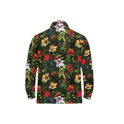Magnolia Pattern Print Design 02 Long Sleeve Polo Shirt For Men's