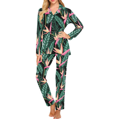 Bird Of Paradise Pattern Print Design BOP03 Women's Long Pajama Set