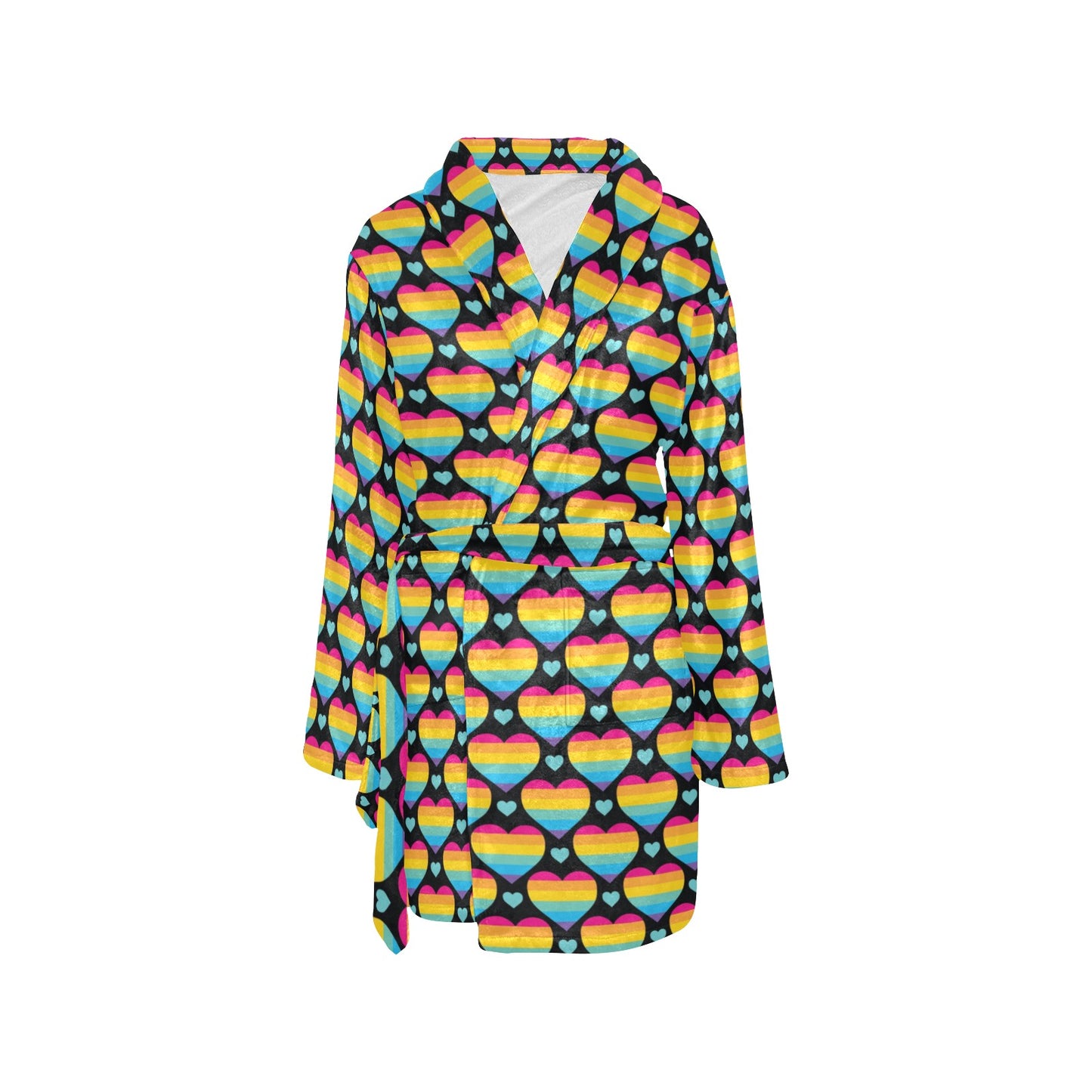 Rainbow Heart Print Pattern Women's Fleece Robe