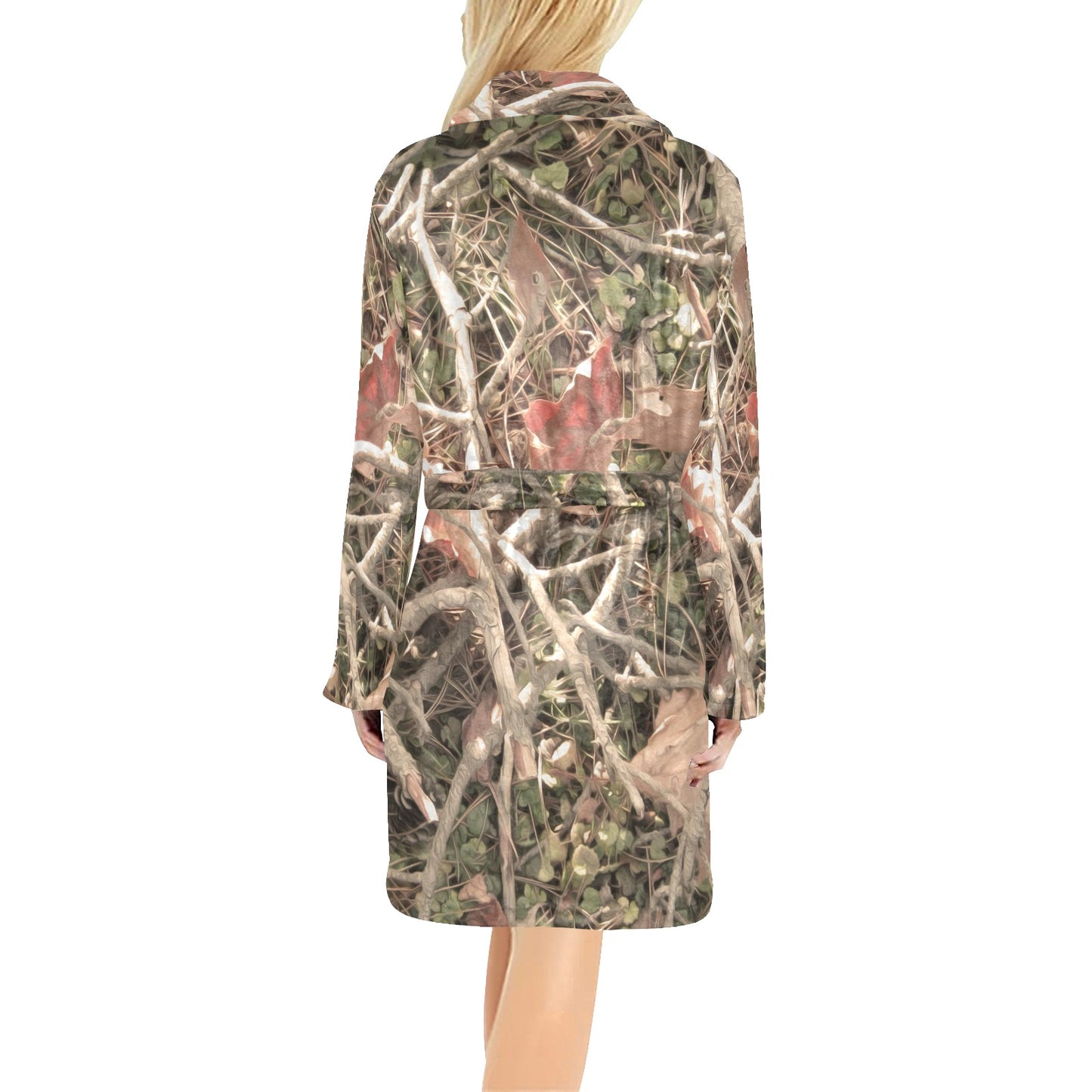 Camouflage Realistic Tree Authumn Print Women's Fleece Robe