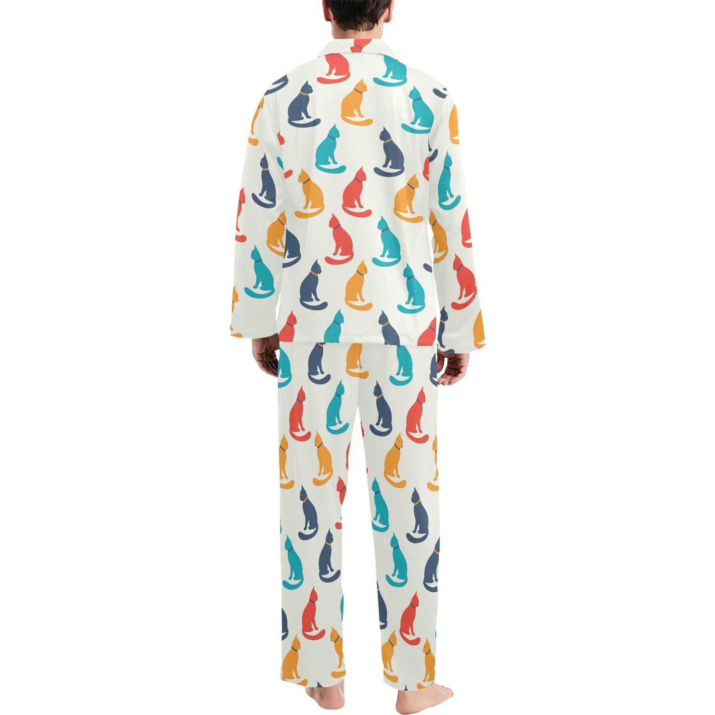 Cat Pattern Print Design 03 Men's Long Pajama Set