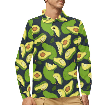 Avocado Pattern Print Design AC013 Long Sleeve Polo Shirt For Men's