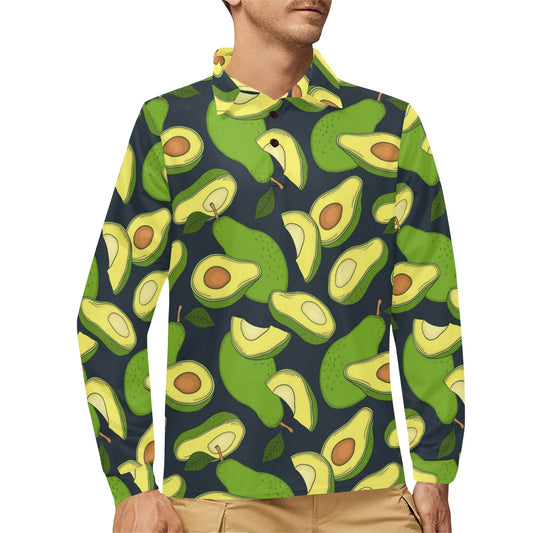 Avocado Pattern Print Design AC013 Long Sleeve Polo Shirt For Men's