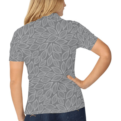 Elm Leave Grey Print Pattern Women's Polo Shirt