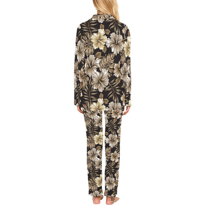 Brown Hibiscus Tropical Women's Long Pajama Set