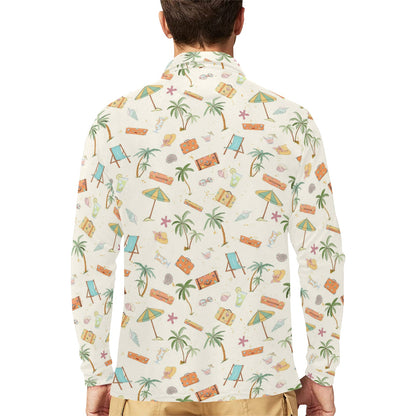 Beach Themed Pattern Print Design 05 Long Sleeve Polo Shirt For Men's