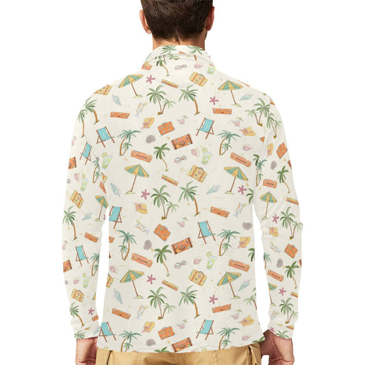 Beach Themed Pattern Print Design 05 Long Sleeve Polo Shirt For Men's