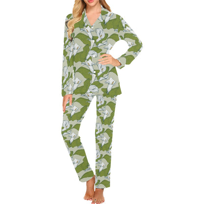 Lily Pattern Print Design LY08 Women's Long Pajama Set