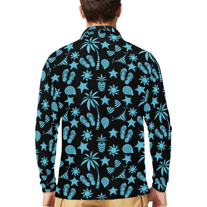 Beach Scene Pattern Print Design 03 Long Sleeve Polo Shirt For Men's