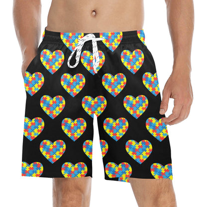 Autism Awareness Heart Design Print Men's Swim Trunks Beach Shorts