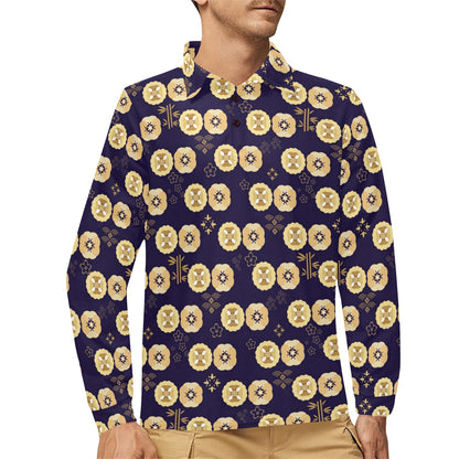 Sakura Print Design LKS303 Long Sleeve Polo Shirt For Men's