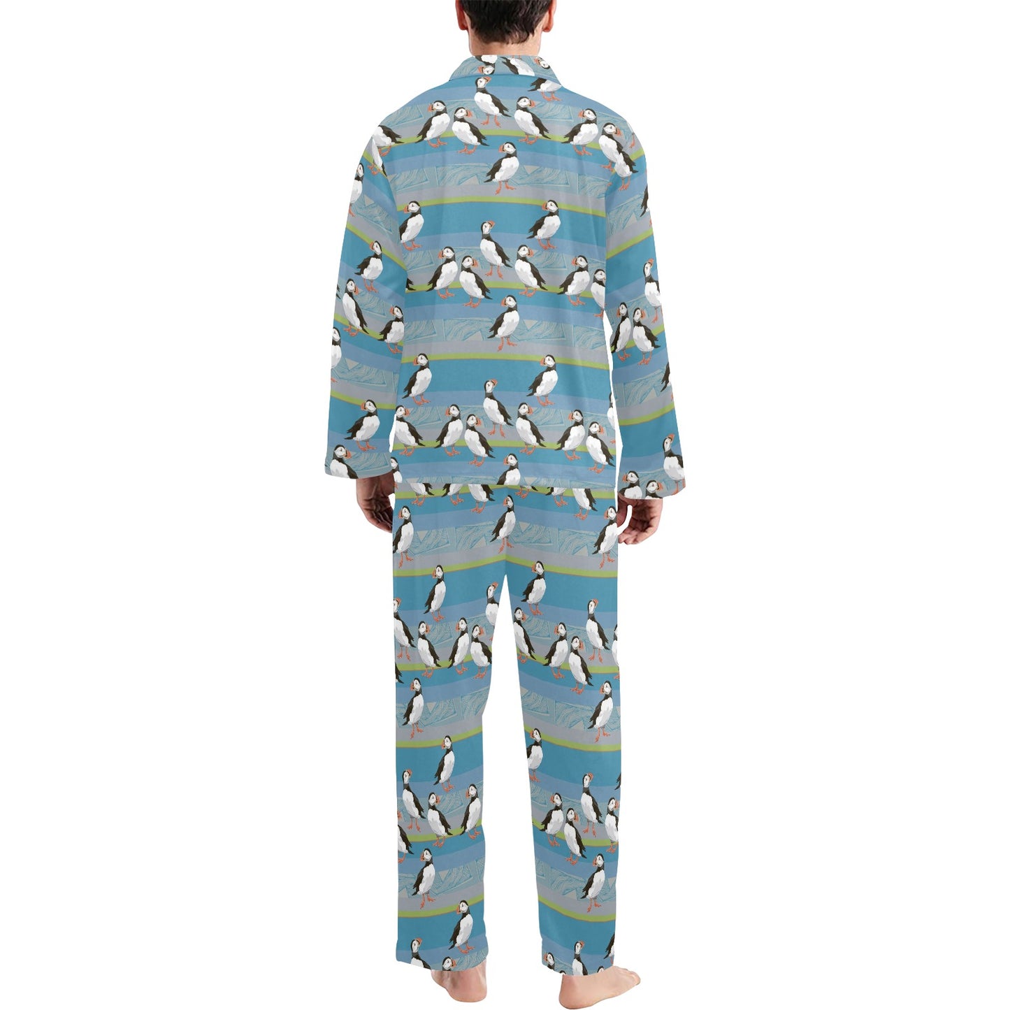 Puffin Pattern Print Design A01 Men's Long Pajama Set