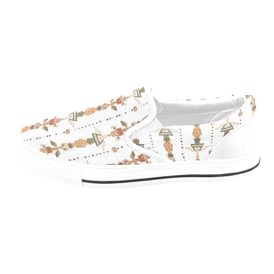Totem Print Design LKS302 White Slip Ons Canvas Women's Shoes