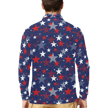 Star Print Design LKS304 Long Sleeve Polo Shirt For Men's