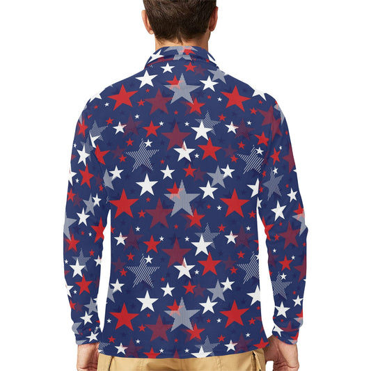 Star Print Design LKS304 Long Sleeve Polo Shirt For Men's