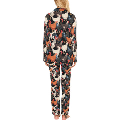 Chicken Print Pattern Women's Long Pajama Set