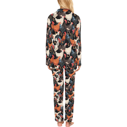 Chicken Print Pattern Women's Long Pajama Set