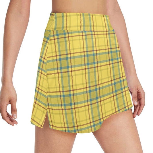 Tartan Yellow Print Design LKS301 17" Golf & Pickleball Skort with Pockets