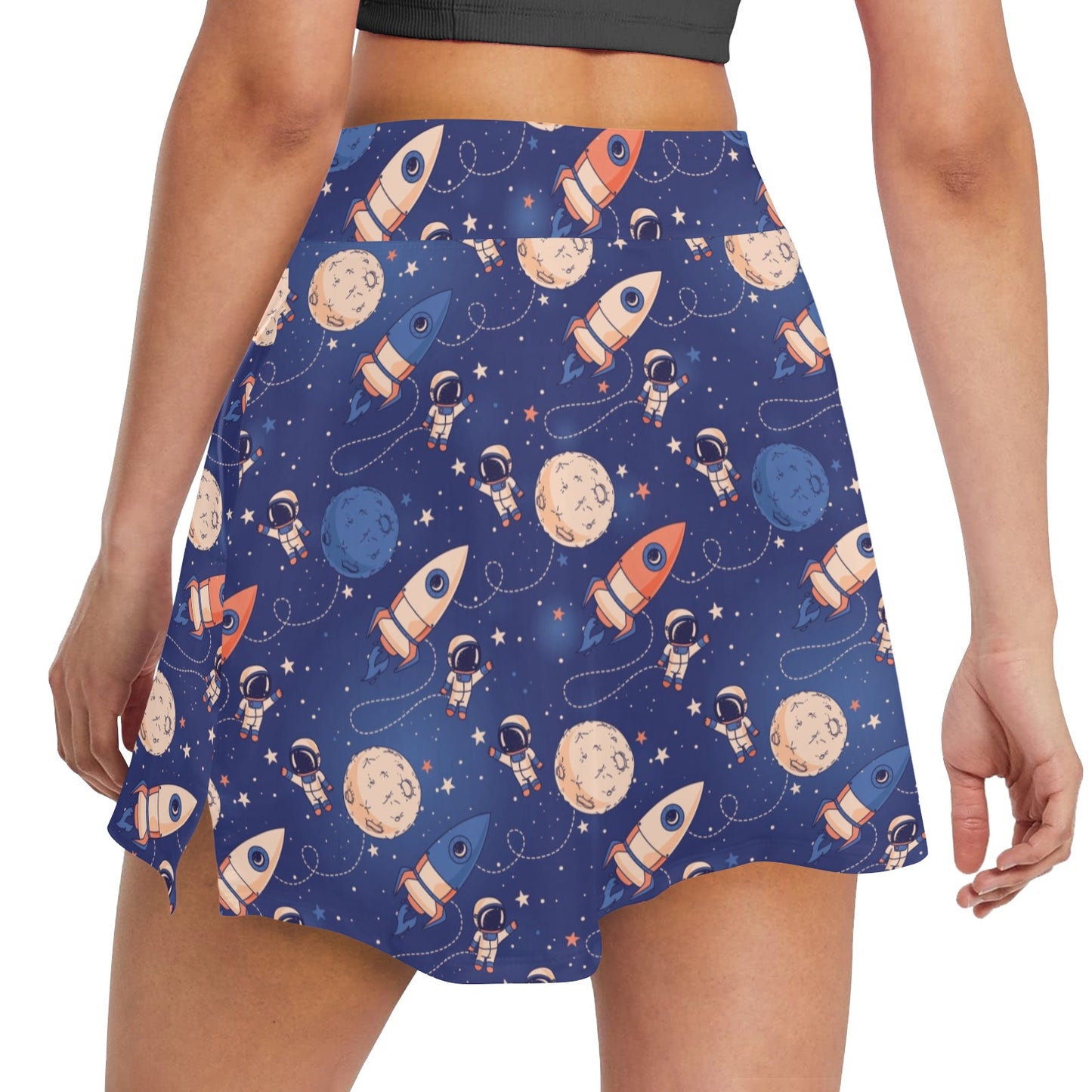 Space Astronaut Rocket Print Design LKS304 17" Golf & Pickleball Skort with Pockets