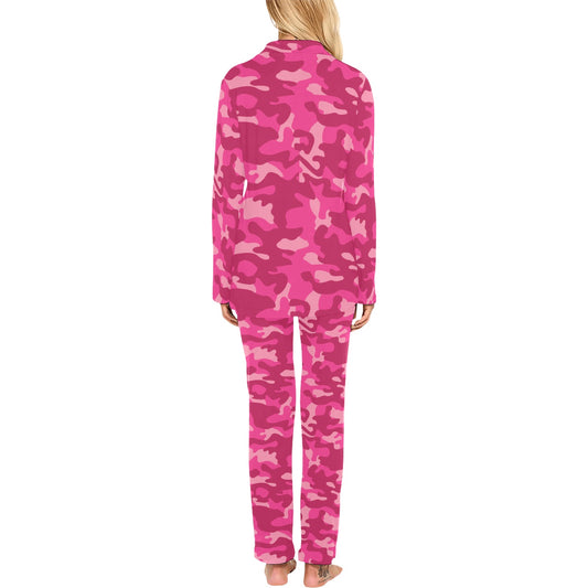 Camo Pink Pattern Print Design 01 Women's Long Pajama Set