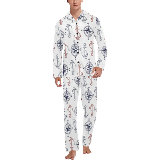 Anchor Pattern Print Design 06 Men's Long Pajama Set