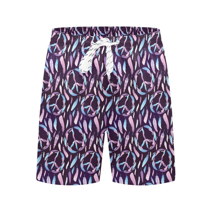Peace Sign Feather Design Print Men's Swim Trunks Beach Shorts
