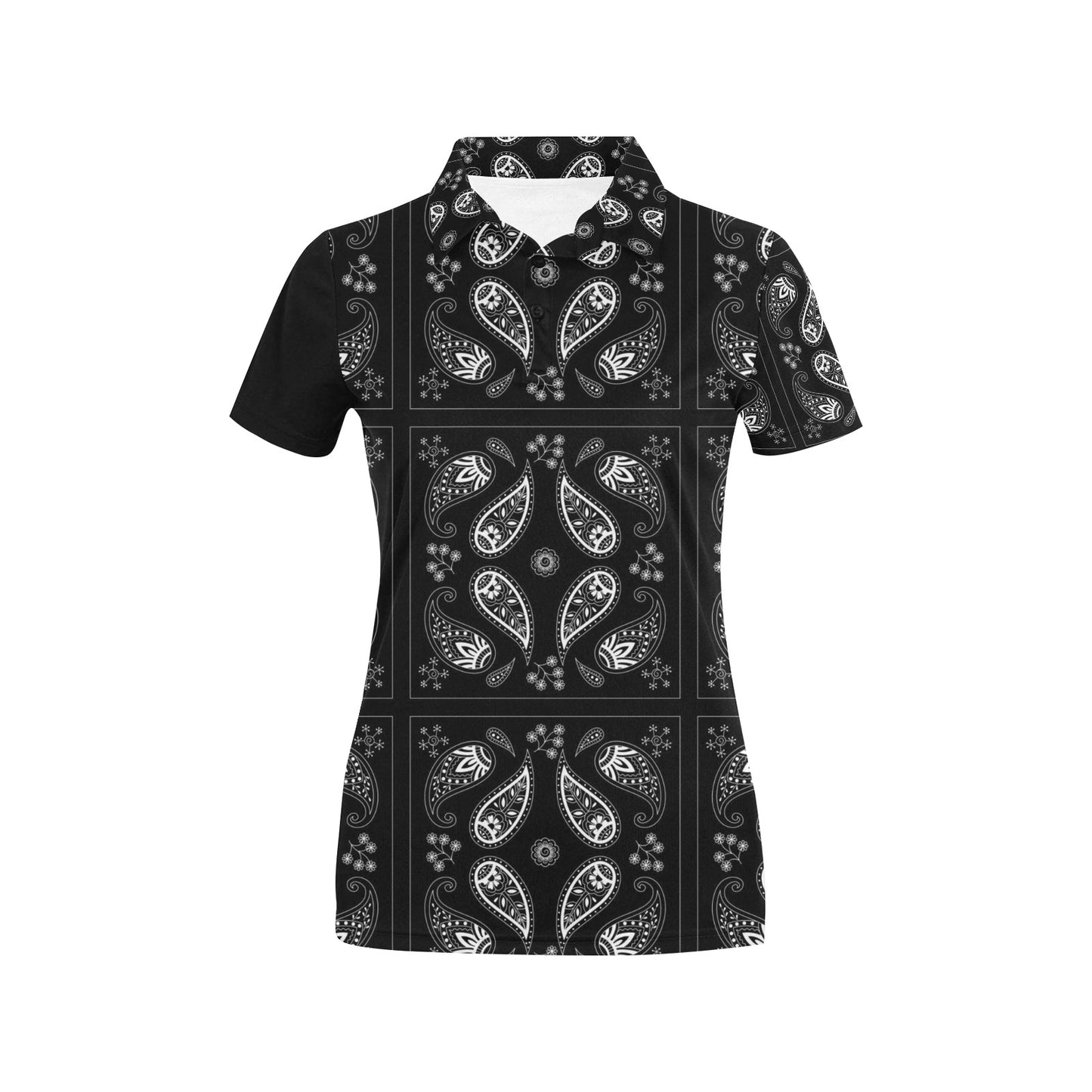 Bandana Paisley Black Print Design LKS308 Women's Polo Shirt