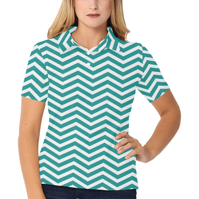 Chevron Teal Pattern Print Design 02 Women's Polo Shirt