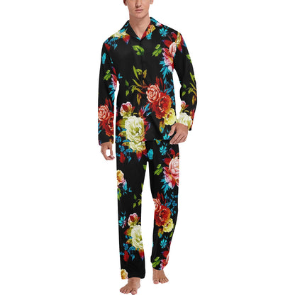 Peony Pattern Print Design PE07 Men's Long Pajama Set