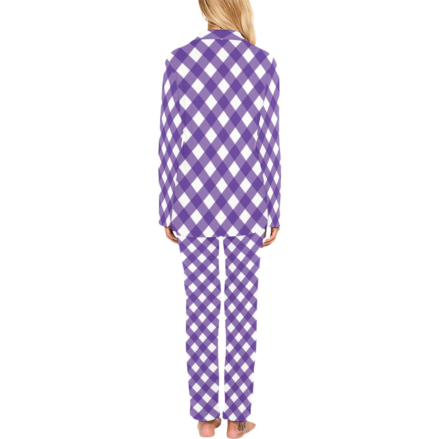 Gingham Purple Pattern Print Design 03 Women's Long Pajama Set