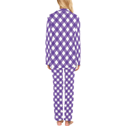 Gingham Purple Pattern Print Design 03 Women's Long Pajama Set