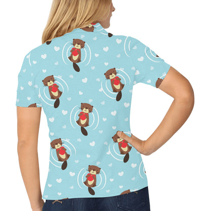 Sea Otter Cute Pattern Print Design 04 Women's Polo Shirt