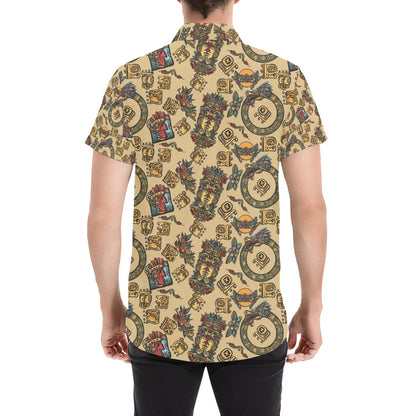 Totem Print Design LKS305 Men Short Sleeve Button Up Shirt