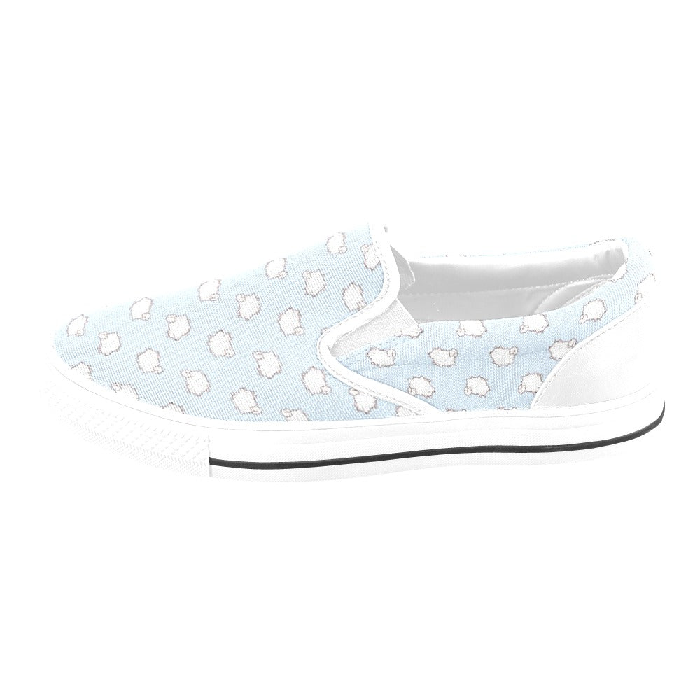 Samoyeds Print Design LKS301 White Slip Ons Canvas Women's Shoes
