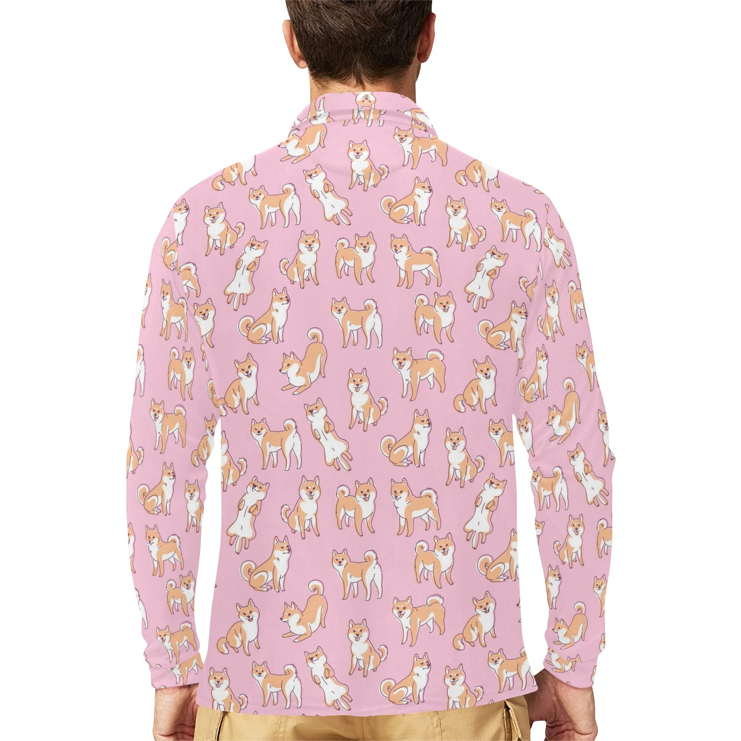 Shiba Inu Print Design LKS303 Long Sleeve Polo Shirt For Men's