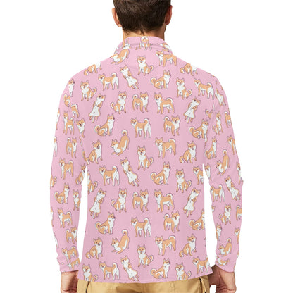 Shiba Inu Print Design LKS303 Long Sleeve Polo Shirt For Men's