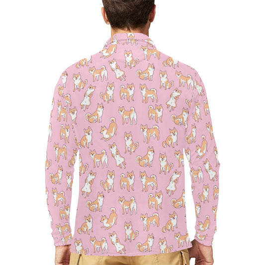 Shiba Inu Print Design LKS303 Long Sleeve Polo Shirt For Men's