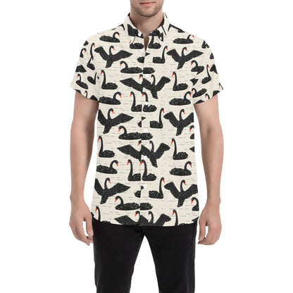Swan Print Design LKS402 Men Short Sleeve Button Up Shirt