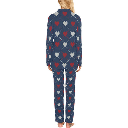 Heart Knit Pattern Print Design HE05 Women's Long Pajama Set