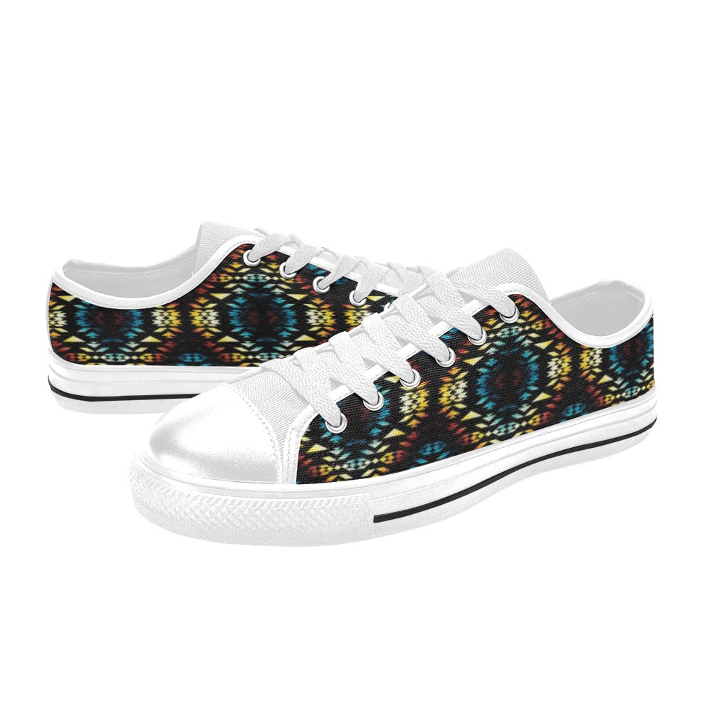 Tribal Pattern Print Design LKS309 Women's White Low Top Shoes