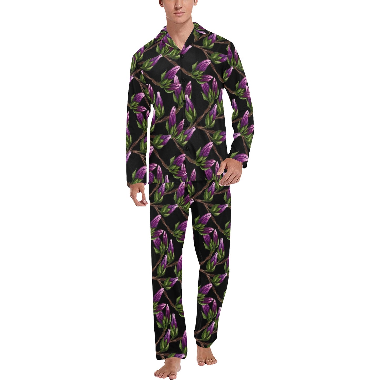 Magnolia Pattern Print Design MAG010 Men's Long Pajama Set