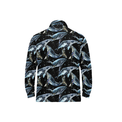 Humpback Whale Pattern Print Design 01 Long Sleeve Polo Shirt For Men's