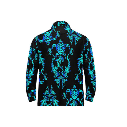 Sea turtle Polynesian Tribal Hawaiian Long Sleeve Polo Shirt For Men's