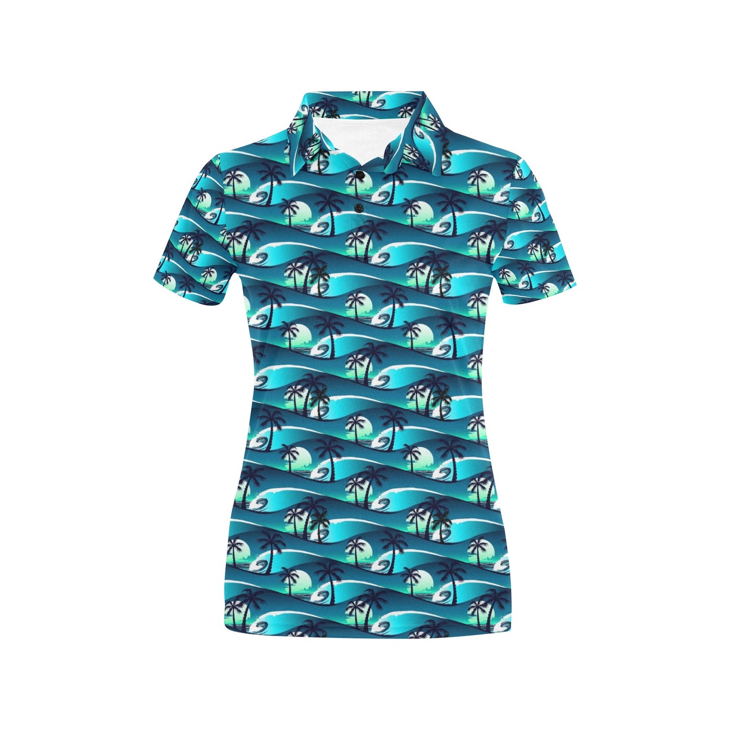 Beach Wave Design Print Women's Polo Shirt