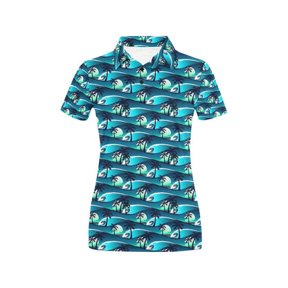 Beach Wave Design Print Women's Polo Shirt