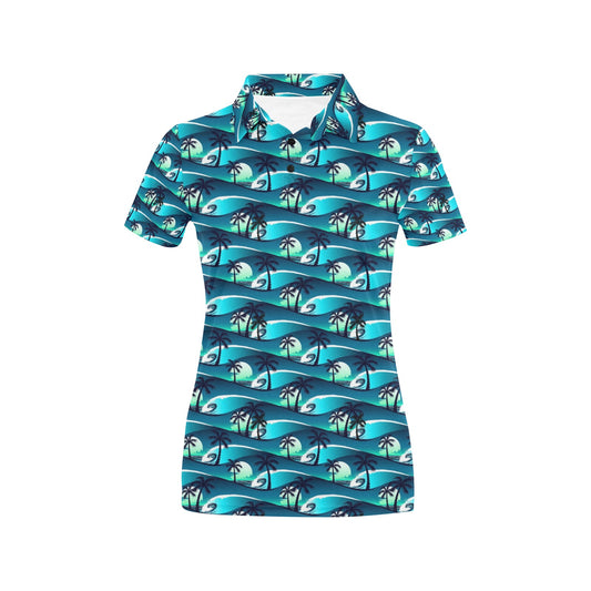 Beach Wave Design Print Women's Polo Shirt